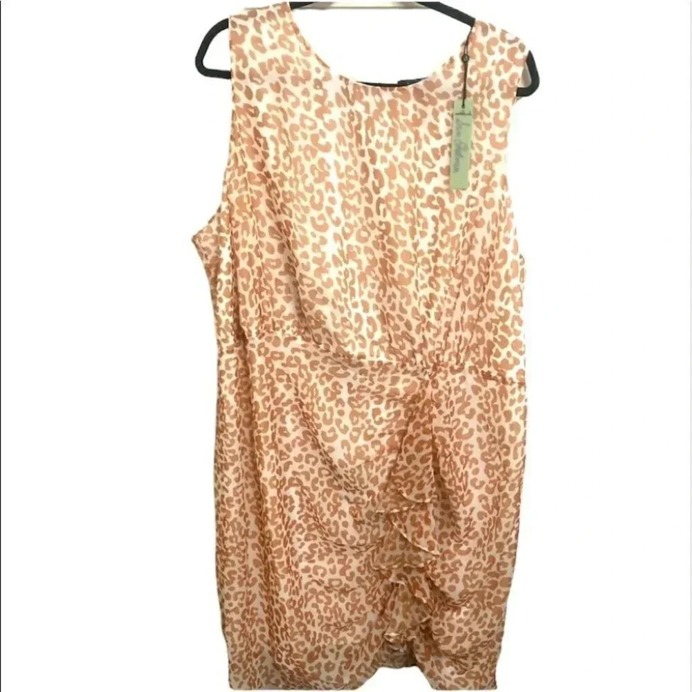 Sam Edelman Leopard Ruffle Accent Sleeveless Crewneck Dress Size 2X, XL NWT